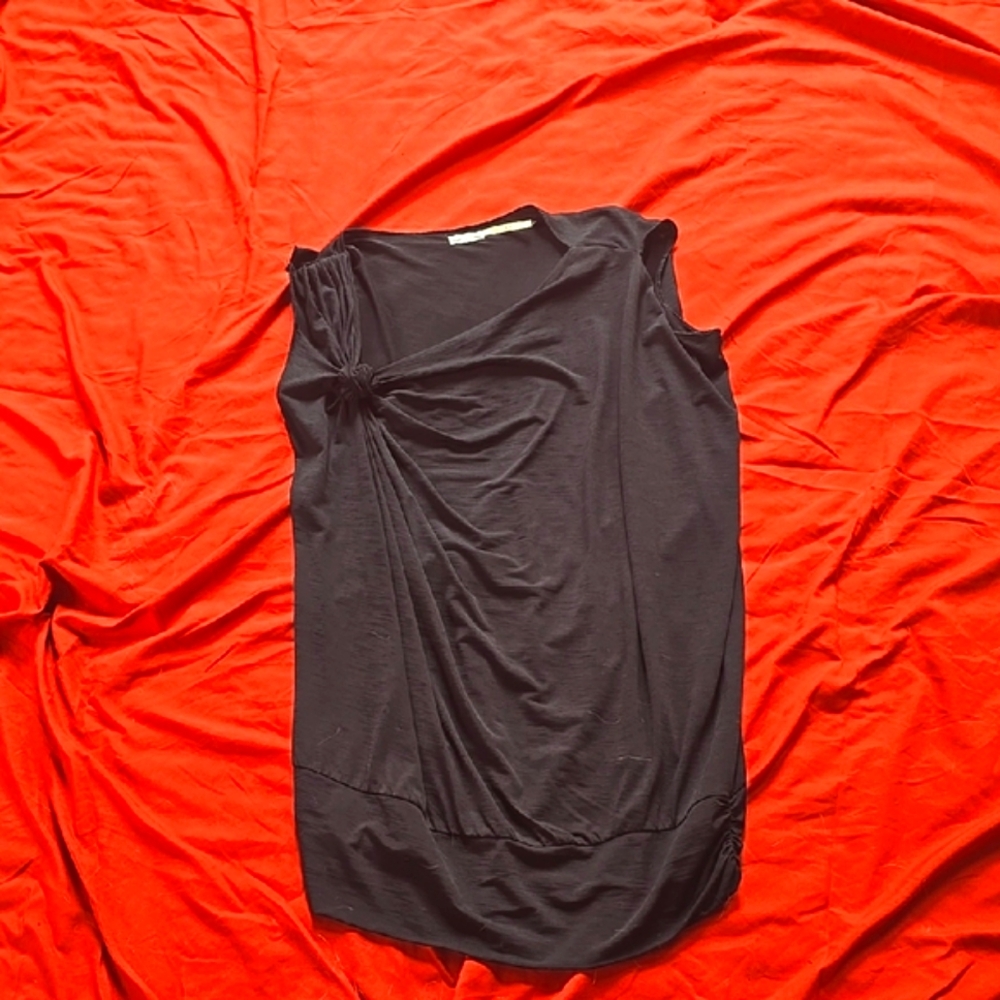 Black Ruched Tank Top with Scoop Neckline